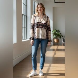 Free People Boho Mixed Floral Print Blouse Size Small